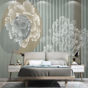 Wallpapers Chinese Gongbi Peony Neoklassieke kunst Wallpaper voor Woonkamer TV Sofa Achtergrond Wall Papers Home Decor Muurschildering