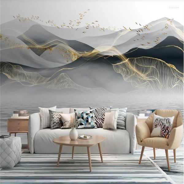 Fonds d'écran chinois moderne lumière luxe décoration de la maison 3D papier peint mural abstrait encre paysage fond papier peint Papel De Parede