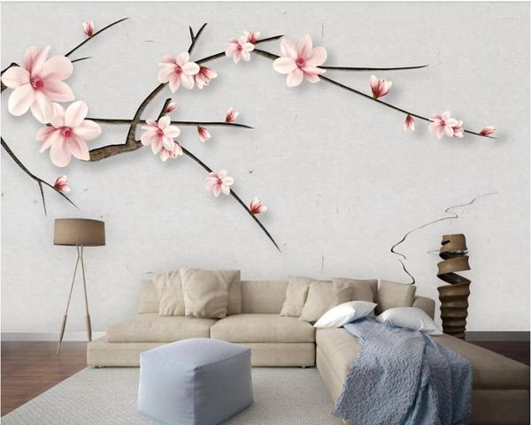 Fonds d'écran chinois Plum peint à la main paysage fleurs papier peint papel de parede salon chambre canapé TV mur cuisine café personnalisé mural