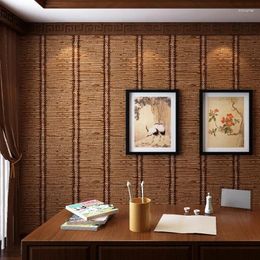 Fonds d'écran chinois rétro en bois de papier peint de papier peint Imitation Paille Restaurant japonais salon chambre peint papier peint marron couvre-mur