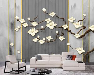 Fondos de pantalla Estilo chino Artístico Orquídea Flor Rama Tinta Pintura 3D Papel tapiz Papel de parede para sala de estar TV Sofá Pared Dormitorio Café