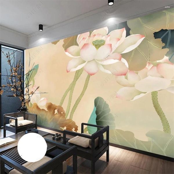 Fondos de pantalla Estilo chino Lotus Dibujo Tinta Pintura Po Wallpaper 3D Sala de estar Dormitorio Decoración Mural Papel de pared Papel de pared
