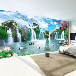 Fonds d'écran Style Chinois Montagne Paysage D'eau Grandes Peintures Murales Cascade Personnalisé 3D Po Papier Peint Pour Salon TV Fond Murale