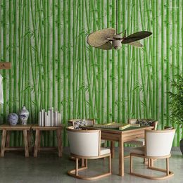 Wallpapers Chinees Wallpaper 3D Green Bamboo Forest Retro Tea Restaurant Japanese Bar Waterdicht