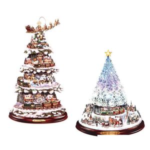 Fondos de pantalla Árbol de Navidad Rotación Scpture Tren Decoraciones Pegar Pegatinas de ventana Invierno Decoración del hogar Drop Entrega Jardín DHJMB