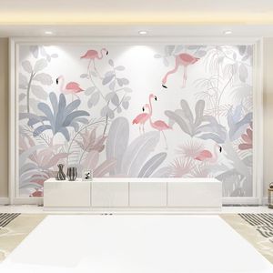 Wallpapers cjsir aangepaste 3D muur muurschilderingen behang voor woonkamer verse regenwoud bananenblad flamingo café decoratie schilderen