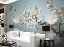 Fonds d'écran CJSIR Custom 3D Wallpaper Mural Begonia Flower Chinese Style Pouflé Pouillé à la main et Décors de mur de fond d'oiseau