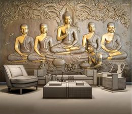 CJSIR personnalisé 3d papier peint Mural relief stéréo doré bouddha fond peinture murale Papel De Parede papier décors