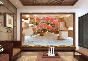 Fonds d'écran CJSIR Fond de fond de salon personnalisé pour murs 3 D Magnolia Phalaenopsis Extension Space PO 3D