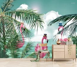 Wallpapers CJSIR Custom Po 3d Wallpaper Nordic Style Handgeschilderde Coconut Plant Flamingo Children Bedroom Wall Tapeta