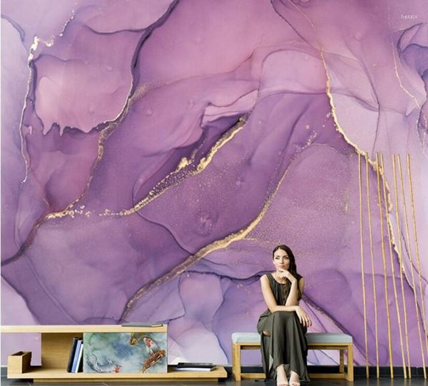 Fondos de pantalla CJSIR Po Art personalizado para sala de estar dormitorio TV Fondo púrpura abstracto mármol papel tapiz decoración de revestimiento de paredes