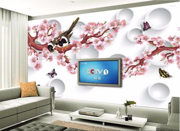 Fonds d'écran CJSIR personnalisé Po peintures murales autocollants rêve pêche prune 3D TV toile de fond Papel De Parede papier peint pour murs décors