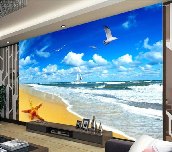 Fondos de pantalla CJSIR Custom Seaside Beach Po Wallpaper para pintura de pared Sala de estar Sofá Fondo de televisión Decoración de papel mural