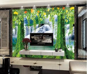 Fonds d'écran CJSIR Personnalisé Mural Po Papier Peint 3D Forêt Verte Cascade Grand Arbre Paysage Naturel Pour Les Décors de Salon