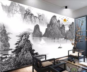 Wallpapers cjsir Custom Wallpaper zwart -wit Chinees landschap liefde inkt stemming tv achtergrond muur muurschilderingen 3D