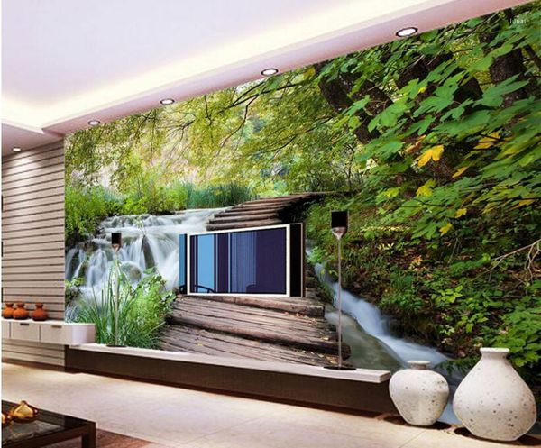 Fondos de pantalla Cjsir Papel de pantalla personalizado puentes cascada de cascada paisajismo sala de estar dormitorio fondo de pared de la pared del televisor 3d decoración