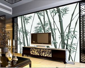 CJSIR papier peint personnalisé Style chinois peint à la main bambou fond mur salon chambre TV 3d