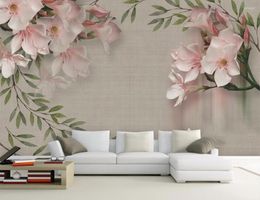 Fondos de pantalla CJSIR Papel tapiz personalizado Retro Elegante Rosa Floral Sofá TV Fondo Pared Sala de estar Dormitorio Decoración para el hogar Mural 3d