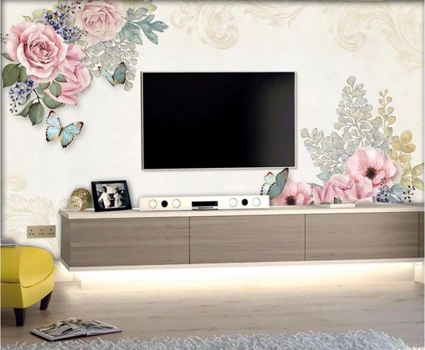 Fonds d'écran CJSir Fond d'écran personnalisé Vintage Rose Garden Vent TV Fond Mur Murs Sallome Boucs Muraux Murales 3D