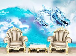 Wallpapers CJSIR Aangepaste Wallpaper Wave Water Dragon Patroon TV Achtergrond Muur Woondecoratie Woonkamer Slaapkamer Muurschildering 3d