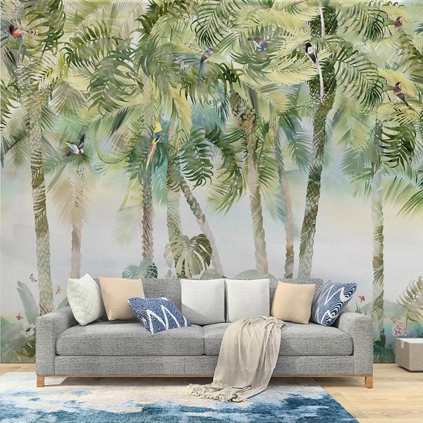 CJSIR nordique Tropical palmier papier peint Jungle noix de coco plante murale salon TV fond paysage 3D décoration de la maison