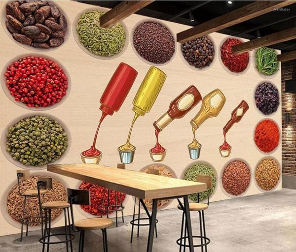 Fondos de pantalla CJSIR Papel de parede Papel tapiz personalizado Mural Nostálgico Especias Condimentos Salsas Cocina Restaurante Fondo Papel de pared 3D