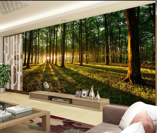 CJSIR Po Papier Peint Paysage Naturel Forêt Grand Arbre Tv Fond Mur Canapé 3d Décor À La Maison