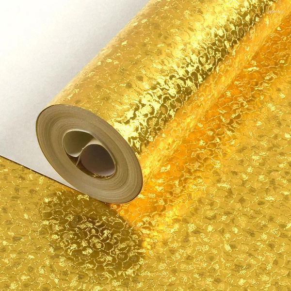 Fonds d'écran Classique De Luxe Feuille D'or Papier Peint Étanche Salon Chambre Plafond Rayé Treillis D'or Glitter Papiers Peints Rouleau