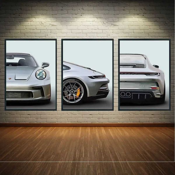 Fonds d'écran Classic Pop Three Piece Wall Art 911 GT3 Supercar HD Toivas Affiche Impression de chambre maison Décoration de salon J240505