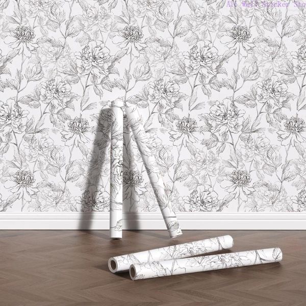 Fonds d'écran Classic Sketch Flower Florial FondPaper Wallpaper Chic Decor Furniture Cabinet Sticker Vintage Imperproof Contact Paper