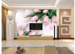 Fonds d'écran Fond d'écran classique pour murs salle de bain 3d tulipes roses PO muraux muraux