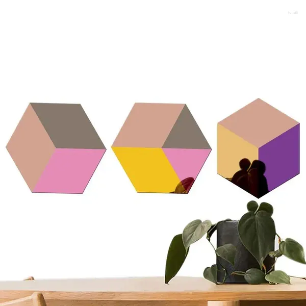 Fonds d'écran feuilles acryliques colorées adhésif hexagone miroir autocollant mural éponge colle gain de place dessin animé Design décor