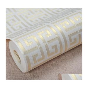 Papier Peint Géométrique Contemporain Moderne Papier Peint Géométrique Neutre Conception De Clé Grecque Pvc Papier Peint Pour Chambre 0,5 X 10M Rouleau Or Sur Blanc Dhyuw