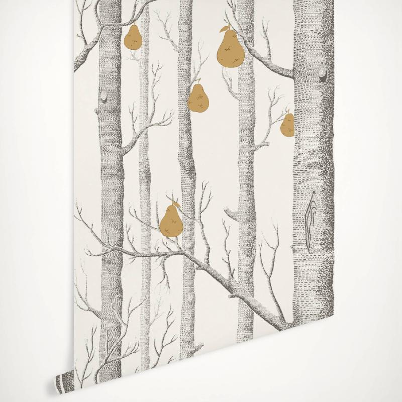Tapeten: Zeitgenössische, neu gestaltete Tapety-Tapete mit grauen Birken und gelben Birnen, skandinavische Papel De Pared Woods Peals-Tapete