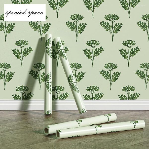 Fondos de pantalla Acogedor flor de loto Peel and Stick Wallpaper para sala de estar Dormitorio TV Sofá Fondo verde Papel de pared Renovación de muebles