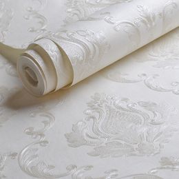 Fondos de pantalla Blanco cremoso en relieve Damasco Wallpaper Dormitorio Sala de estar Fondo Patrón floral 3D Papel de pared con textura Decoración para el hogar 10M Rollo 220927