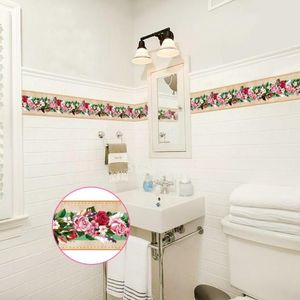 Fonds d'écran Creative auto-adhésif papier peint plinthe salon salle de bain rétro rose fleur cluster motif floral taille stickers muraux