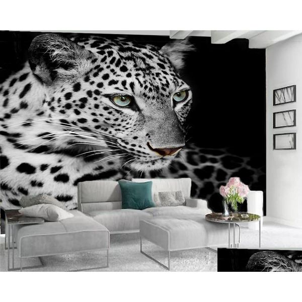 Fonds d'écran personnalisé 3D animal féroce tacheté tigre salon chambre cuisine décor à la maison peinture murale papier peint moderne mur goutte dhikg