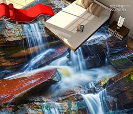 Fondos de pantalla Personalizado 3D Suelo Stream Agua Piedra Baño Sala de estar PO Mural de pared Autoadhesivo Pvc Piso Papel tapiz Decoración del hogar