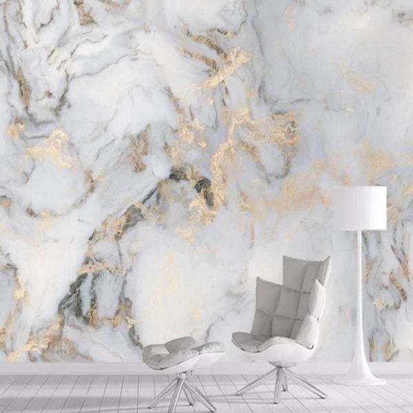 Fonds d'écran personnalisés 3D Gold Marble Match Painting Wallpaper Mur pour le salon Sofa Handle