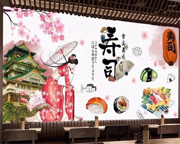 Fonds d'écran personnalisés 3D beauté japonaise Po décoration murale nourriture Sushi restaurant fond auto-adhésif décorer