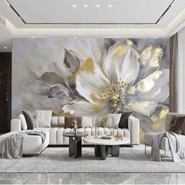 Fondos de pantalla Personalizado 3D Luz moderna Luz de lujo Hoja de oro Arte floral TV Sofá Fondo Mural Papel tapiz Papel de parede Cubriendo Tapety