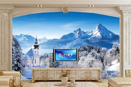 Fonds d'écran personnalisé 3D mural forêt alpine neige montagne papier peint naturel restaurant salon canapé TV mur chambre papel de parede