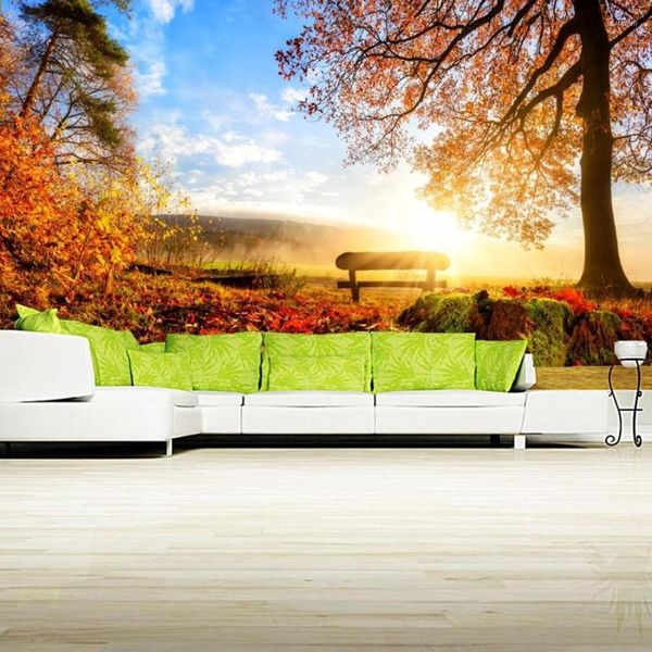 Fondos de pantalla personalizado 3D mural papel de pared paisaje de otoño árboles follaje banco naturaleza papel tapiz sala de estar sofá TV pared dormitorio