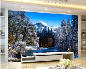 Fonds d'écran Personnalisé 3D Mural USA Parcs Paysage d'hiver Neige Nature Papel De Parede Salon Canapé TV Mur Chambre Stéréoscopique Papier Peint