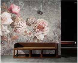 Papier peint personnalisé 3d papier peint Mural européen Rose Vintage fresque florale pour salon chambre salle à manger toile de fond décor à la maison