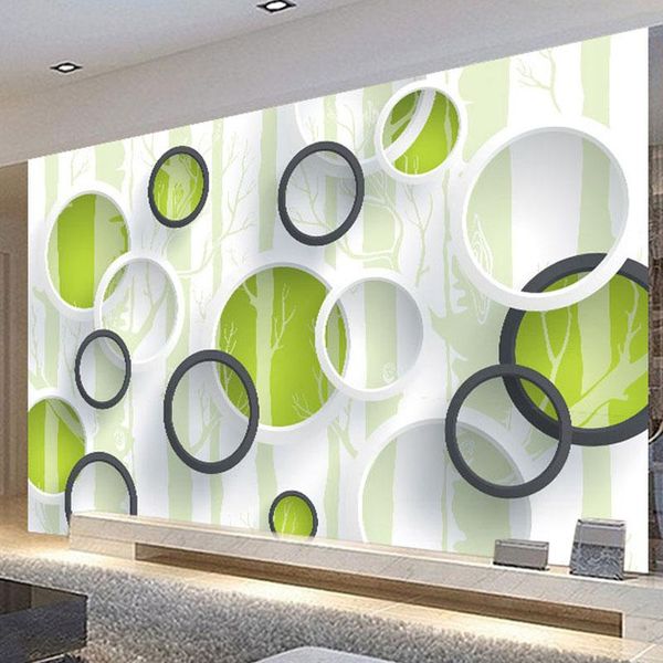 Fonds d'écran Papier peint Mural 3D personnalisé Circles géométriques modernes Arbre vert Salon TV Fond de revêtement mural non tissé Rouleau de revêtement mural