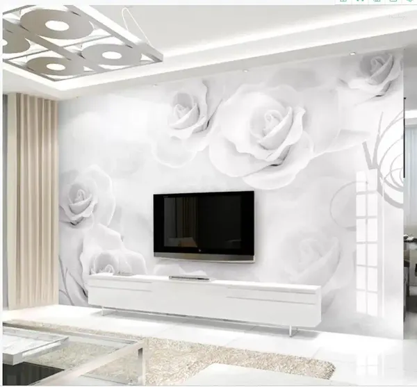 Fondos de pantalla Personalizado 3D Mural Wallpaper Nordic Moda moderna tridimensional en relieve Rose Flower TV Fondo de pared