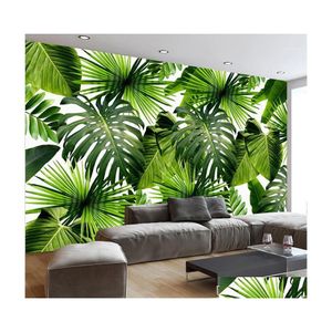 Fonds d'écran Personnalisé 3D Papier Peint Mural Forêt Tropicale Tropicale Feuilles De Bananier P O Peintures Murales Salon Restaurant Café Toile De Fond Papier Peint M Dhljx