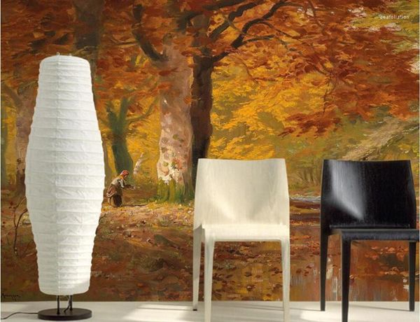 Fondos de pantalla Murales 3D personalizados Bosque de otoño Pintura al óleo Papel de parede El Restaurante Bar Sala de estar Sofá TV Pared Dormitorio Papel tapiz